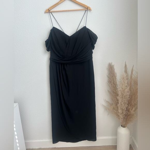 City Chic Entwine Tulip Drape Maxi Dress Black Off The Shoulder V-Neck Slit Gown - Picture 2 of 9